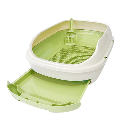 Semi-Enclosed Double-Layer Drawer Cat Litter Box, Large Grid Toilet for Active Cats, Anti-Tracking Odor Control Easy Clean