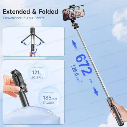 TOKQI Selfie Stick Tripod Phone Stand Portable Mini Tripod with Wireless Bluetooth for Android and Iphone Cell phones Shoot Vlog