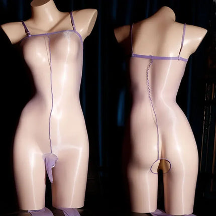 Men Tights Open Crotch Pantyhose Sexy Oil Shiny Bodystocking See-through Nightclub Bodysuit Suspenders Hosiery Gay Body Sock