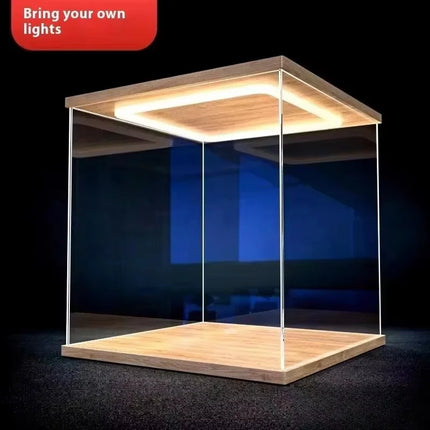 Acrylic Clear Display Case With Ring Led Lights For Action Figure Display, Assembly Dust Storage Case For Car Models And Dolls