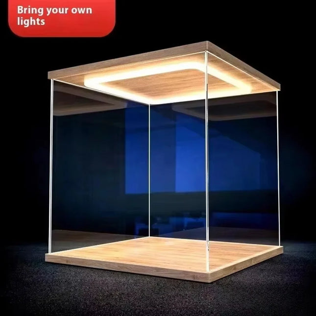 Acrylic Clear Display Case With Ring Led Lights For Action Figure Display, Assembly Dust Storage Case For Car Models And Dolls