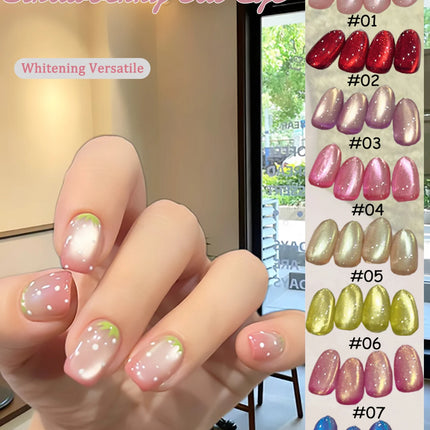 1-12pcs PSK New Whitening Strawberry Cat Eye Gel Nail Polish 2026 Super Glitter Whitening Red Glass Bead Nail Art Pink Nails