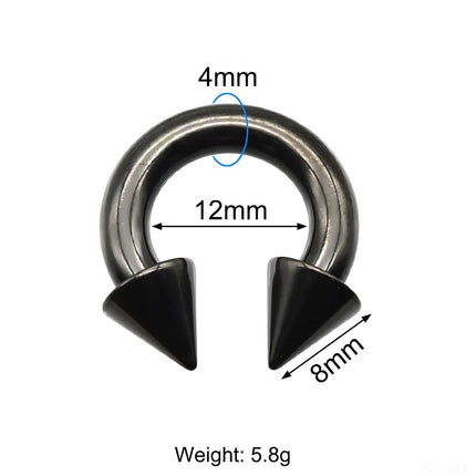 1Pc Large Gauge Black Stainelss Steel Horseshoe Ring with Spike Circular Barbell Piercing Nose Rings Cone Piercing Septum Rings