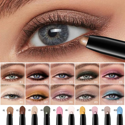Waterproof 10 Colors Crease-proof Eyeshadow Pencil Stick Lasting Glitter Shimmer Matte Eye Shadow Highlighter Pen Eyes Makeup