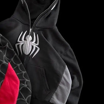 American Spider 3D Foaming Embroidery Zipper Hoodie Y2K Retro Gothic Harajuku Women Zip Up Jacket Hoodies Sweatshirt Men Clothes