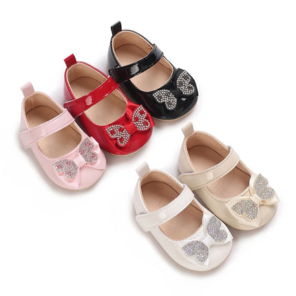 Casual Cute Rhinestone Bowknot Decor Mary Jane Shoes For Baby Girls, Lightweight Non-slip Walking Shoes For Spring And Autumn
