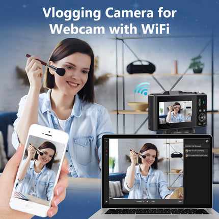 4K Digital Camera for Photography 64MP WiFi Video Camera for YouTube 18X Digital Zoom Auto-focus Vlog Cameras with Flip Screen
