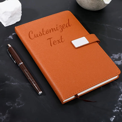 Customized Logo / Text Thickened A5 Notebook with Pen Retro High Quality PU Leather Work Travel Notepad Personalized Name Diary