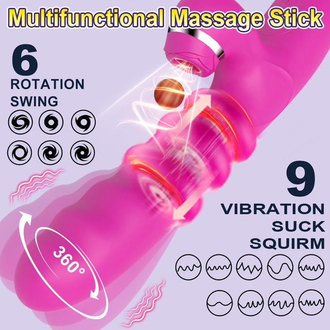 Telescopic Suction Dildo Vibrator 360° Rotating Female Clitoral Vaginal Anal Stimulation Massage Sex Toys for Women Couples