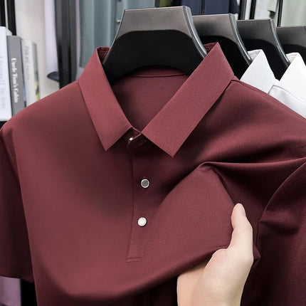Men's Fashion Mulberry Silk Polo Shirt Soft Silky Touch Fabric Short Sleeve For Business And Daily Use
