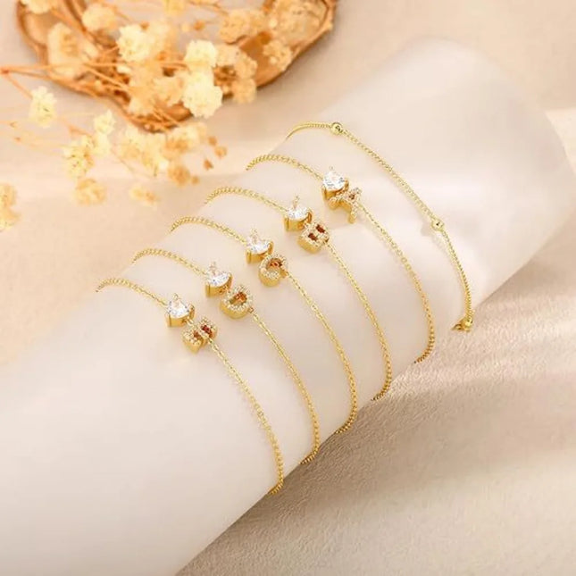 Trend Exquisite Gold Color Stainless Steel Inlay Zircon Heart 26 Letters Ankle Chain for Women Summer Beach Charm Jewelry Gifts