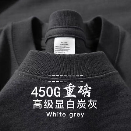 American 450g Solid Heavyweight Cotton Short Sleeve T-Shirt  Loose Casual Men's and Women's Hundred Basic Tops