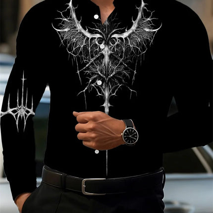 2026 Men's Fashion Red Rose Print Long-Sleeve Shirt, Stylish Casual Design, Spring/Autumn Casual Shirt, Sizes XS-6XL