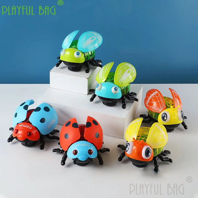 Electric Toys Kid Glowing Leash Pulling Seven Star Ladybug Walking Insect Beetle Light Music Boys Girls Fun Christmas Gift VG103