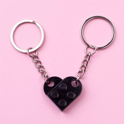 New Brick Keychain for Couples Friendship 2pcs Matching Heart Colorful Keyring Set for Girlfriend Boyfriend Valentine's Day Gift