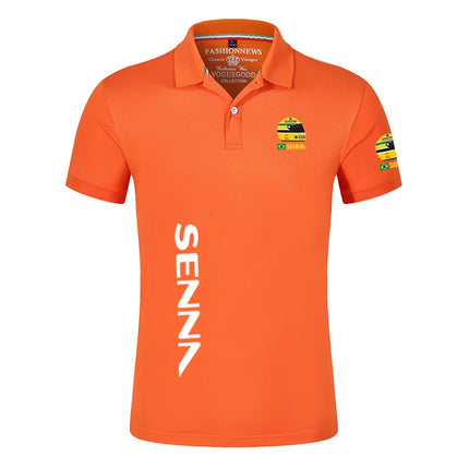 2025 Summer Ayrton Senna Print Casual Lapel Collar Breathable Solid Color Polo Shirt Men Trendy High Quality Cotton Short Sleeve
