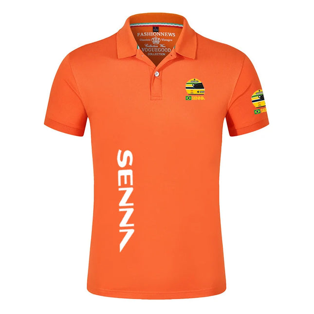 2025 Summer Ayrton Senna Print Casual Lapel Collar Breathable Solid Color Polo Shirt Men Trendy High Quality Cotton Short Sleeve