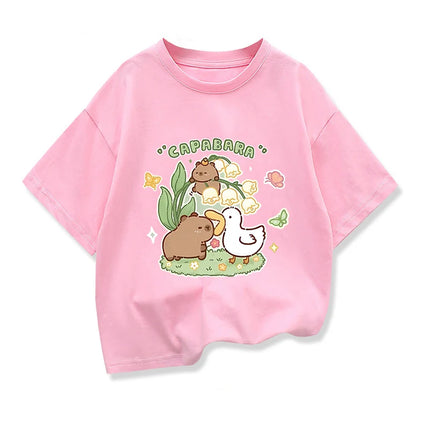 Girls Clothes Capibara Kids Clothing Tees Summer Printed Cartoon Short Sleeve T-shirt Girls Loose Casual Crewneck Tops T Shirts