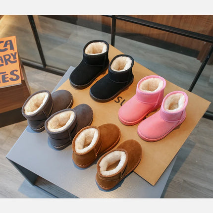 Children Snow Boots Leisure Thick Fur Platform Winter Kids Short Boot Four Colors Slip-on Unisex Concise Style Boys Girls Shoes