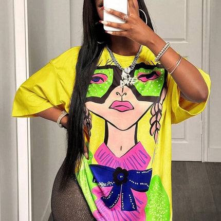 BamGleam Oversized T-shirt Loose Casual Hip-Hop Style Graphic Printed Women T-Shirt Summer Fashion Y2k Ladies Clothes Female Tee