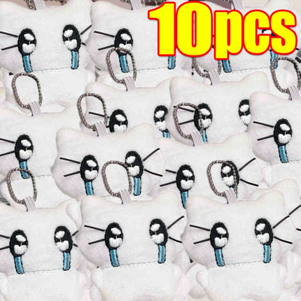 Cute Headphones Kitten Couple Keychain Mini Crying Cat Doll Plush Keyring Cartoon Dog Bee Bag Pendant Charms Backpack Decoration
