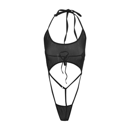 Women's Sexy Sheer Mesh Bodysuit Bikini Erotic Lingerie Body Suit Sexy Cut Out One Piece Bodysuit Solid Color Sleepwear Teddies