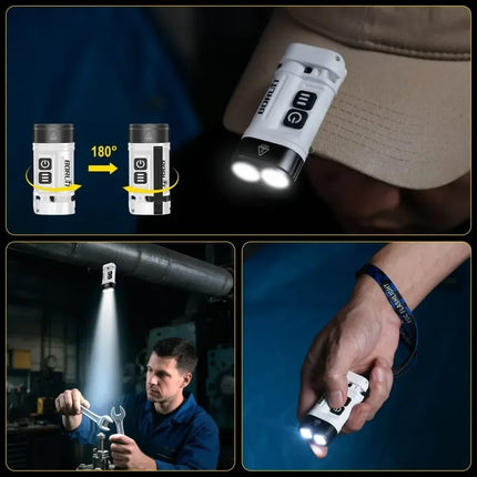 BORUiT U10 EDC LED Flashlight Max.880LM Work Light Magnet Torch with Clip IPX4 Waterproof Camping Pocket Lantern