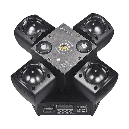 Mini Moving Head Stage Effect Light 4 Arm DMX Sound Control LED RGBW Beam Red Green Laser Strobe 3 in 1 For Disco DJ Party Bars