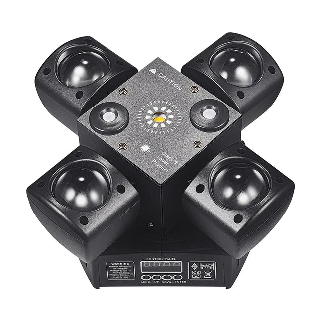 Mini Moving Head Stage Effect Light 4 Arm DMX Sound Control LED RGBW Beam Red Green Laser Strobe 3 in 1 For Disco DJ Party Bars