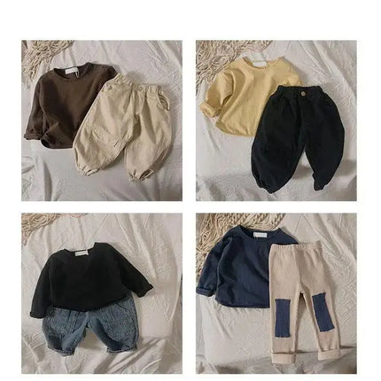 Autumn Winter Boy Girl Children's Solid Long-Sleeved Bottoming Shirt Kid Loose T-shirt Retro Baby Cotton Tops Toddler Casual Tees