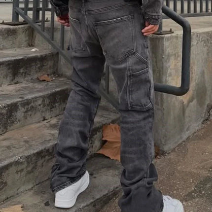 Bootcut Jeans Denim Pant Men Vintage Washed Distressed High Waist Cargo Trousers Y2k Streetwear Work Casual Spliced summer 2026