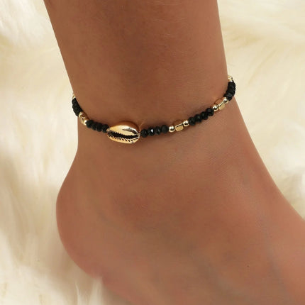 1 Seaside Beach Style String Color Bead Crystal Shell Ankle Ankle Anklet Women's All-match Leisure Travel Party Simple Body Gold