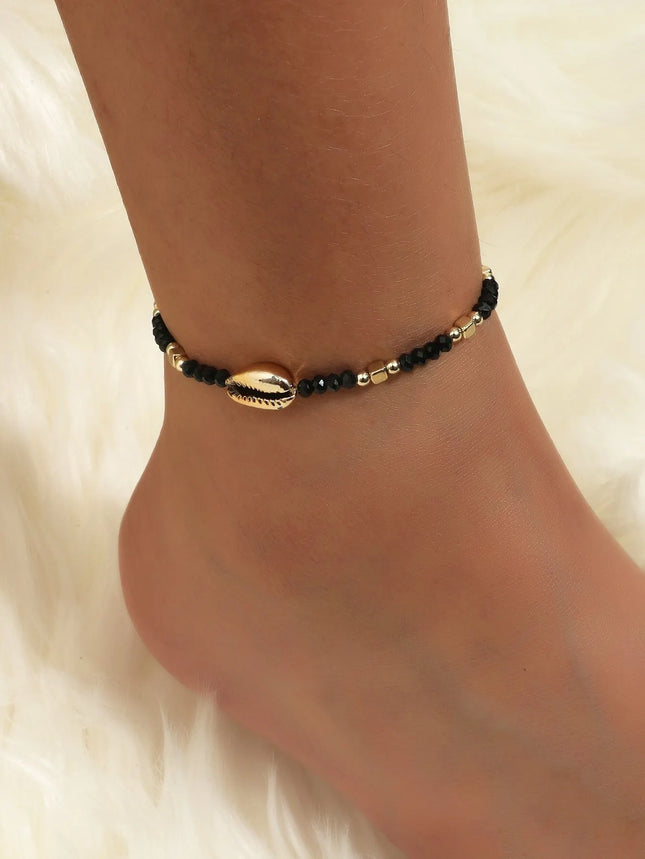 1 Seaside Beach Style String Color Bead Crystal Shell Ankle Ankle Anklet Women's All-match Leisure Travel Party Simple Body Gold