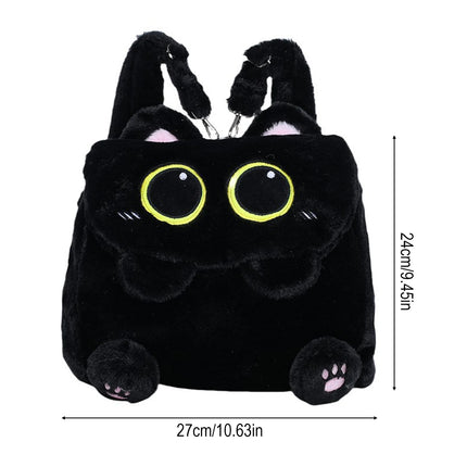 Black Cat Plush Backpack for Girls Cute Kitten Design Large Capacity Lightweight School Bag for Students Travel Daily Use