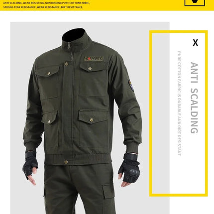 Thickened Work Uniform Set for Men Spring Autumn Auto Repair Welding Heat Resistant Wearable Labor Protection Clothing for Co...