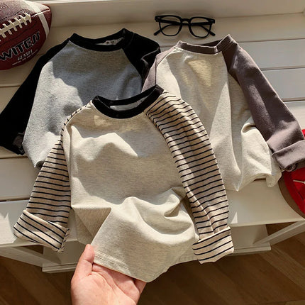 Kids' Striped Long-Sleeve T-Shirt Toddler Girl Loose Bottoming Shirt Boy Baby Casual Tops Fashion Children's Cotton Tees