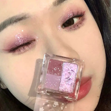 Ice Grape Pink Purple Eyeshadow Palette Sequin Pearlescent Whitening Eye Shadow Palette Waterproof Glitter Powder Set Portable