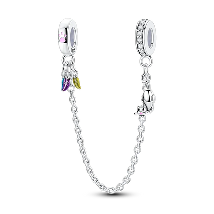 Sparkling Clear Silver Safety Chain 925 Sterling Silver Safety Chain Charm Beads Fit Original Bangle Bracelet DIY Jewelry