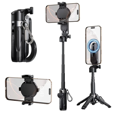 4-in-1 Magnetic Selfie Stick Tripod-Extendable Phone Stand with Detachable Wireless Remote,for Photography,Live Streaming,Travel