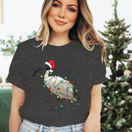 Womens Christmas T-shirt Festive Bin Chicken Graphic Print Tees Trendy Christmas Chicken Printed Women Fashion Casual T-shirts