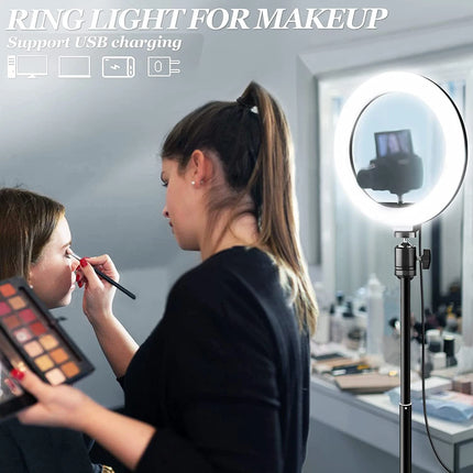 10" Selfie Ring Light,1.7M 19CM Tripod Stand &Phone Holder,LED Camera Ringlight with RGB Colors Modes Dimmable for Makeup/Vlog
