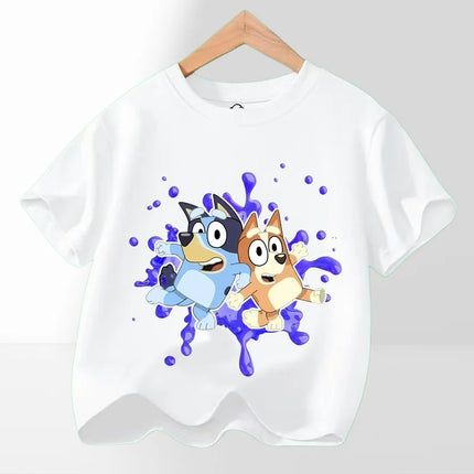 Hot Bluey Themed Kids T-Shirt Boys Girls 2026 Summer Cartoon Printing Graphic Baby Outdoors Short Sleeve Tee Daily Wear Top