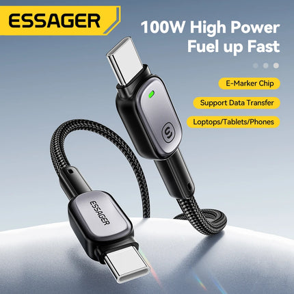 Essager 100W Type C To Type C Cable For iPhone16 15 Xiaomi Samsung Huawei PD Fast Charging For Macbook Tablet Laptop LED Cable