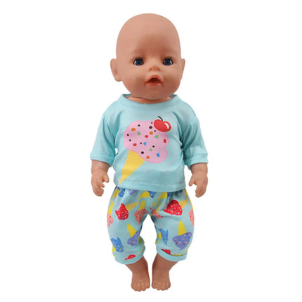 Summer Short Sleeved Set Animal Pattern Jumpsuit Pajamas For 43cm Baby Doll&18inch American Doll Accessories,Our Generation Gift
