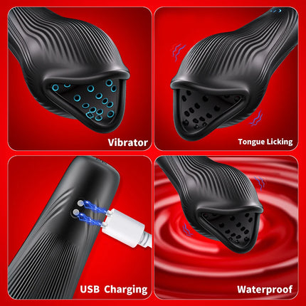 Powerful Vibrating Tongue Licking Vibrator Male Glan Massager Delay Stamina Trainer Oral Sex Climax Masturbation Sex Toy for Men