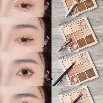 9 Color Eyeshadow Palette, Matte And Shimmer Brown Eyeshadows Powder, Long Lasting Blendable Eyeshadow Cosmetics