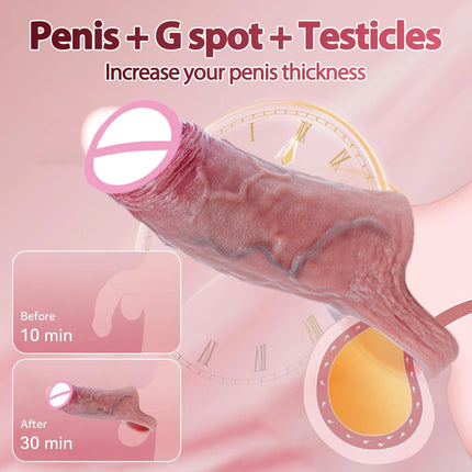 Open Ejaculation Penis Rings Realistic Male Silicone Dick Extension Sleeve Dildo Enlargement Delay Pleasure Enhancing Sex Toy