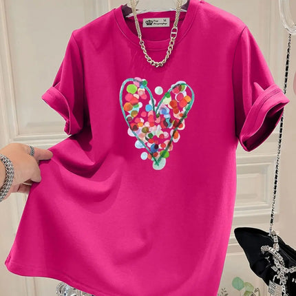 Summer Fashion Hand-Painted Polka Dot Printing T-shirts Women Pure Cotton O-neck Short Sleeve Top Tees Casual Loose Pullover