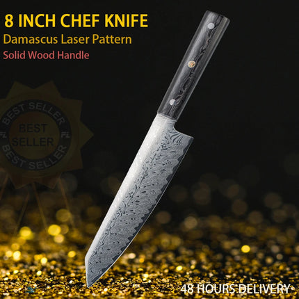DamascusPattern Chef Knife Kitchen Knives Pattern Sharp Japanese Santoku Knife Cleaver Slicing Knife Solid Wood Handle Cuchillos