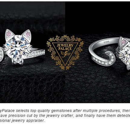 JewelryPalace New Arrival Love Cat 3ct Round Gemstone 925 Sterling Silver Open Adjustable Ring for Woman Girl Fashion Cute Ring